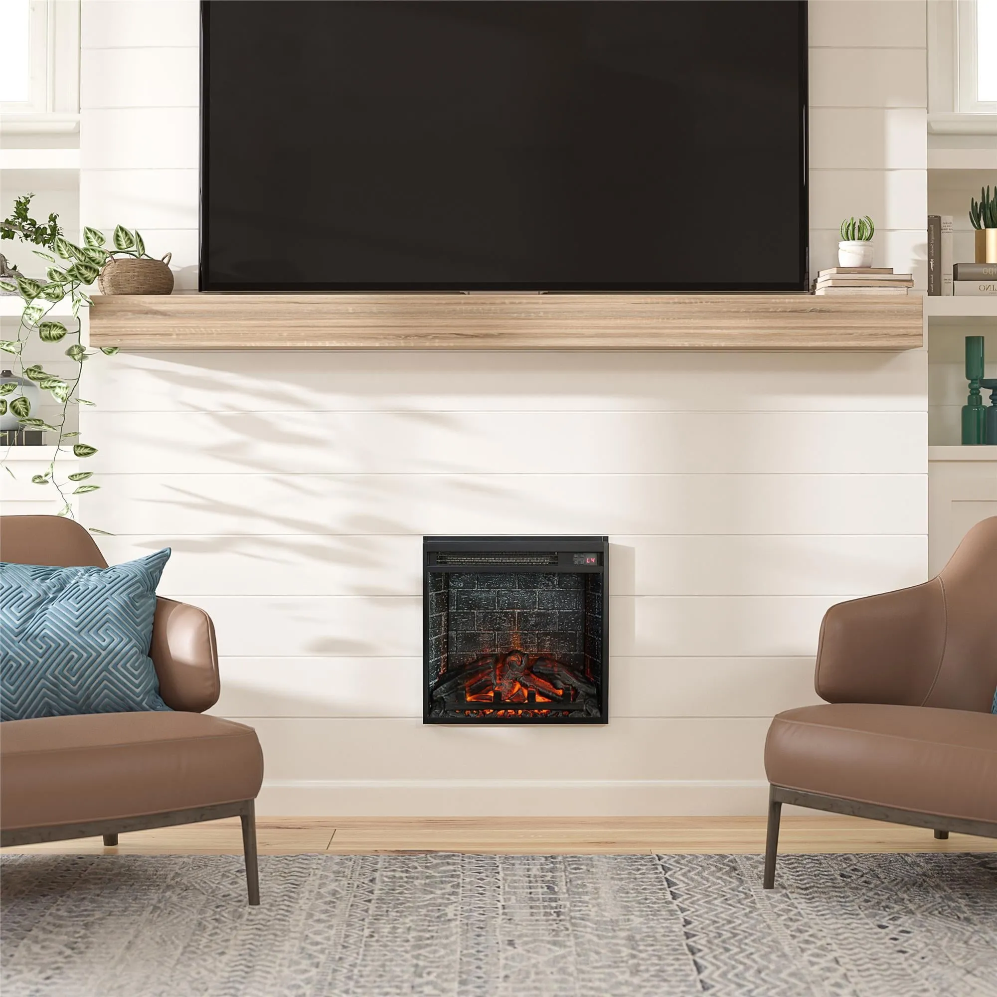 18 inch Electric Glass Front Fireplace Insert with Remote, Black