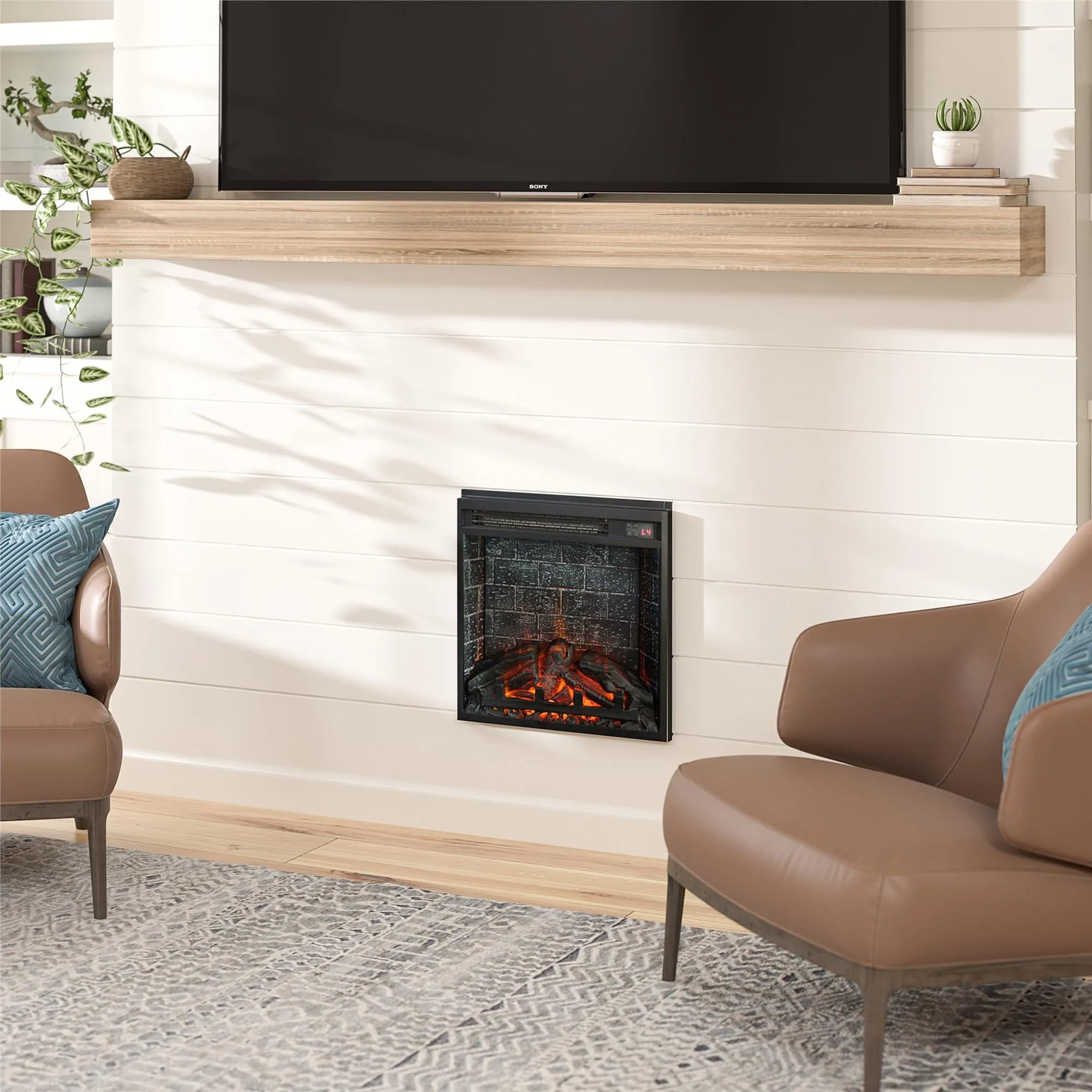 18 inch Electric Glass Front Fireplace Insert with Remote, Black