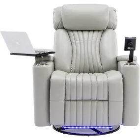 270° Power Swivel Recliner,Home Theater Seating With Hidden Arm Storage and  LED Light Strip,Cup Holder,360° Swivel Tray Table,and Cell Phone Holder,Soft Living Room Chair,Grey