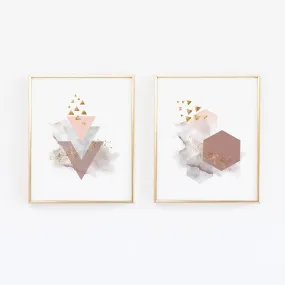 Abstract Shapes Marble Mauve Wall Art with Geometric