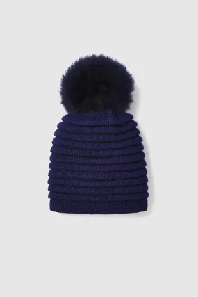 Adult Ribbed Hat With Oversized Fur Pompon