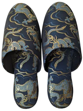 Azure Dragon Slippers [Black wool felt sole]