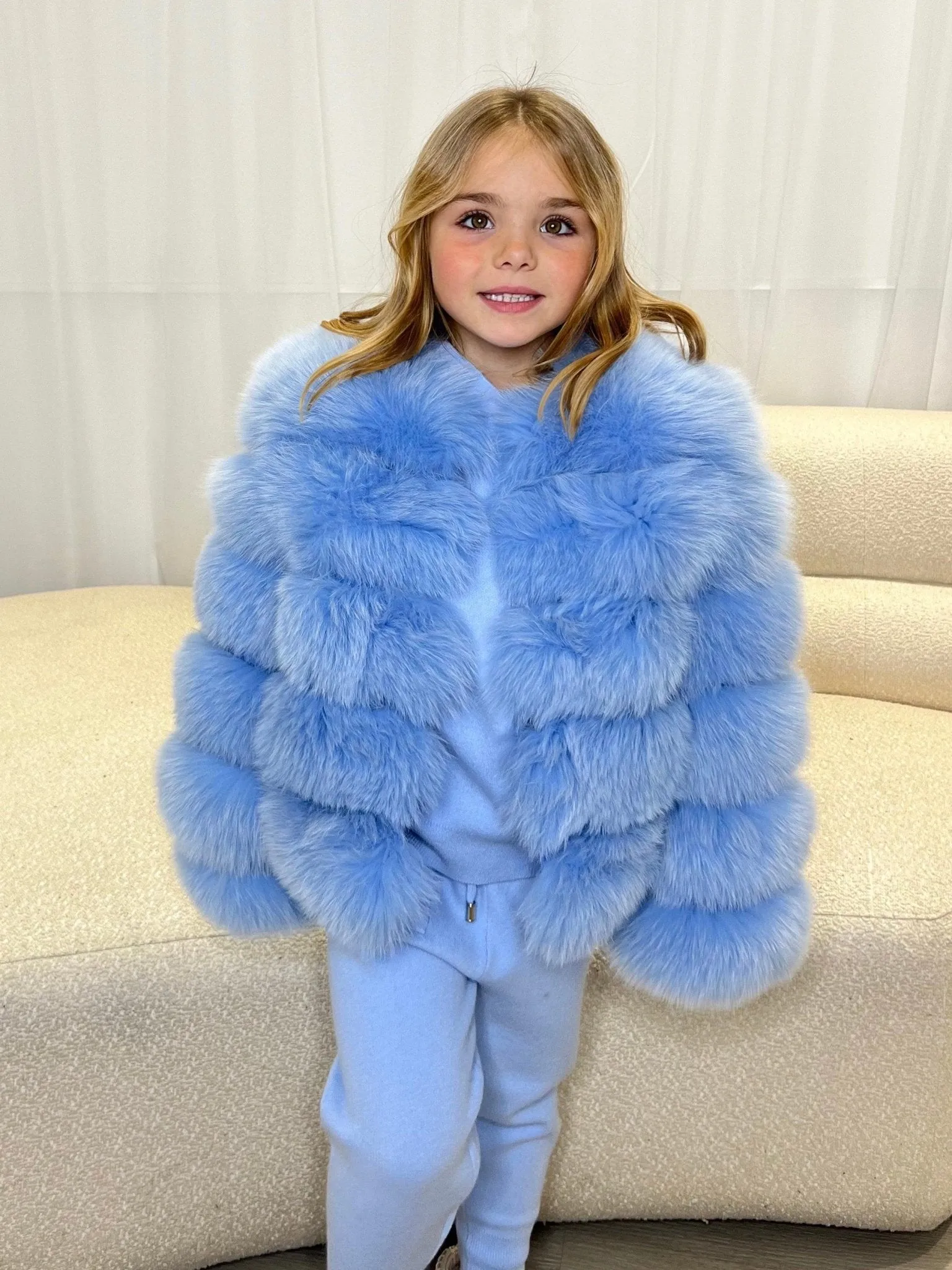 Childrens Baby Blue Luxury Fur Coat