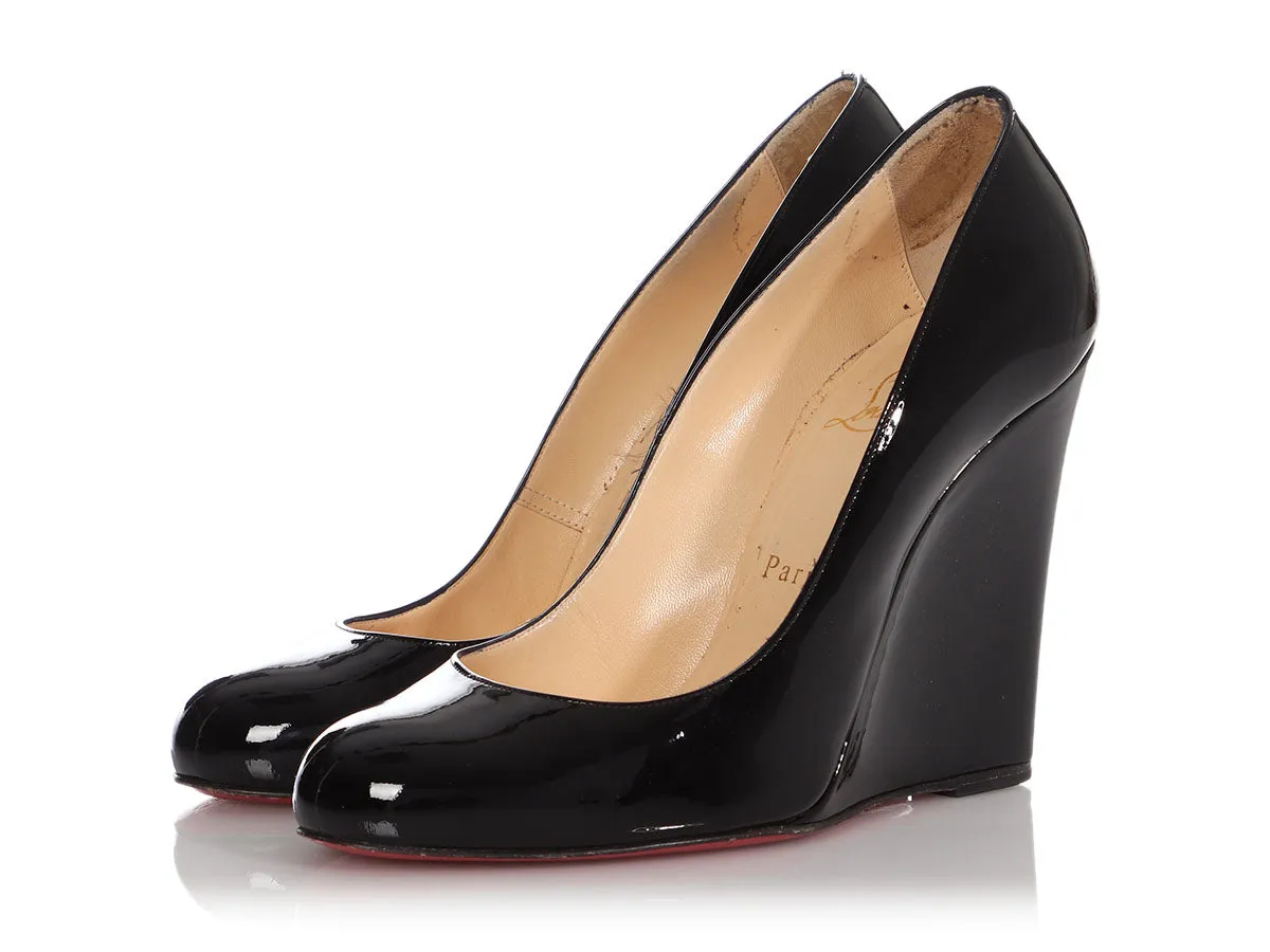 Christian Louboutin Black Patent Ron Ron Zeppa Wedges 100