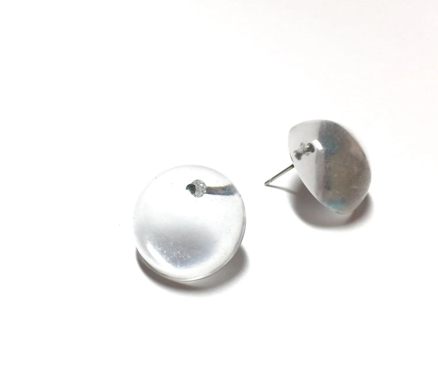 Clear Retro Button Stud Earrings