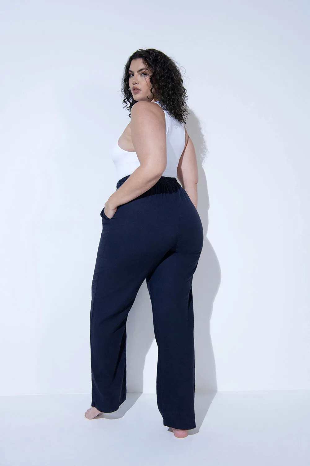 Curve Linen Trousers - Navy