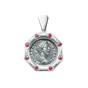 EMPEROR MARCUS AURELIUS Genuine Ancient Roman coin 2nd century AD Silver and Ruby Pendant