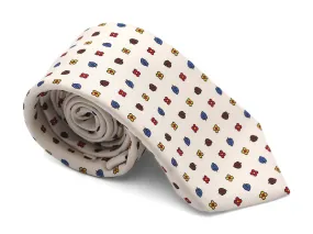 Five Fold Silk Tie White Leaf Floral