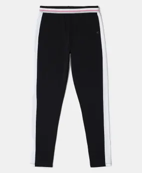 Girl's Super Combed Cotton Elastane Stretch Leggings with Contrast Side Panel - Black