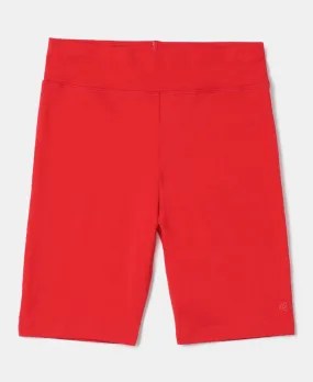 Girl's Super Combed Cotton Elastane Stretch Solid Cycling Shorts - Rio Red