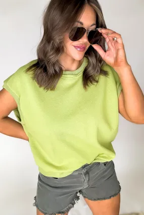 Green With Envy Short Sleeve Boxy Crew Neck Sweat Top