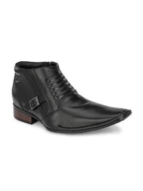 Hitz Men's Black Leather Ankle Boot Shoes with Zip Closure