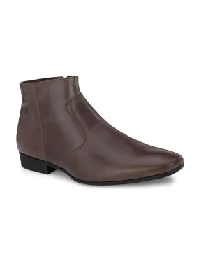 Hitz Men's Brown Leather Ankle Boot Shoes with Zip Closure