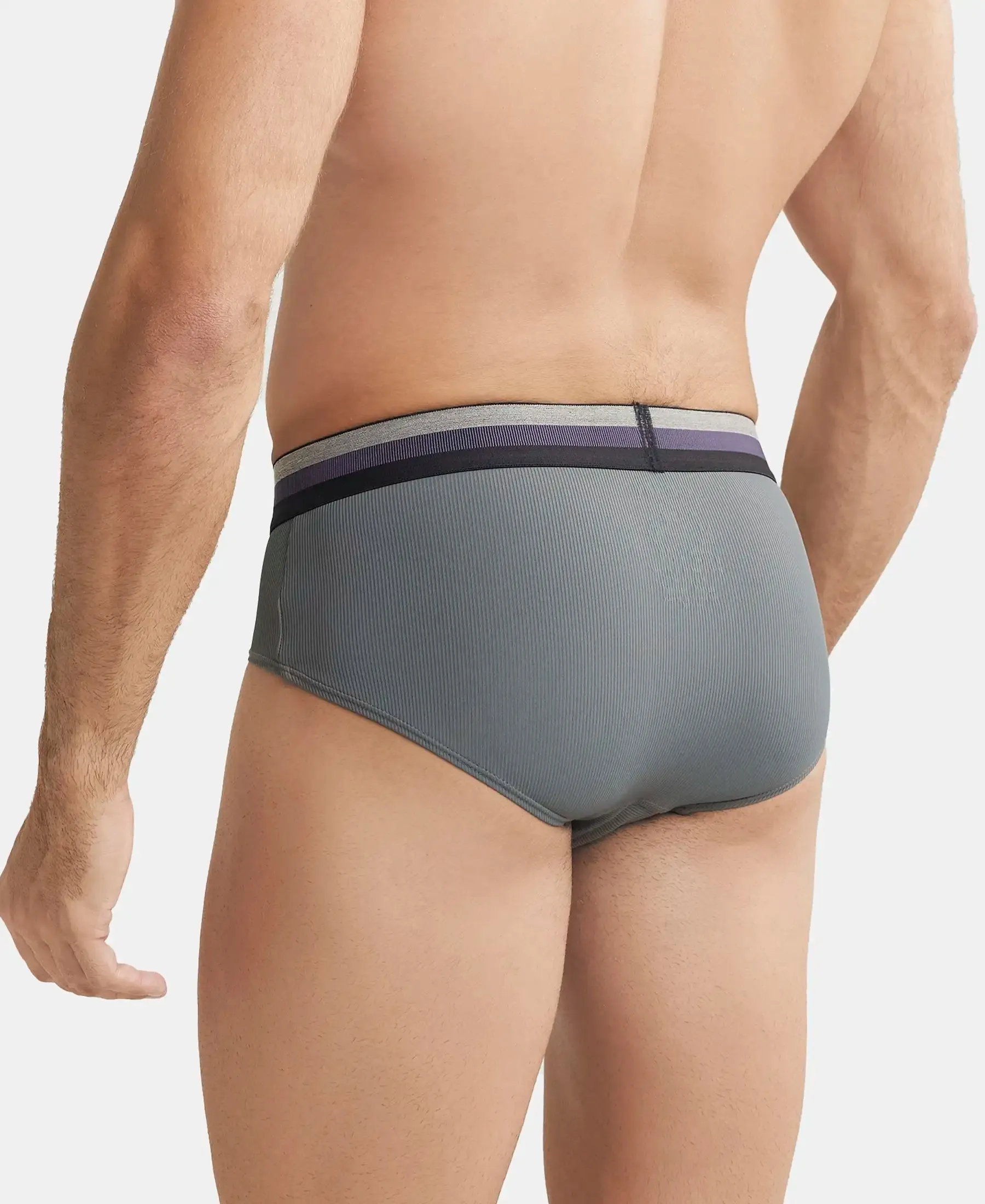 Microfiber Elastane Stretch Solid Brief with StayDry Treatment - Gunmetal