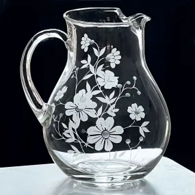 Pasabahce White Etched Floral Glass Pitcher 9-in