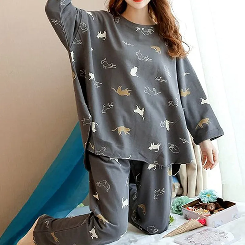 Women's Autumn and Winter Thin Fleece Pajamas Pants Suit – Cute Cartoon Pattern, Soft and Comfortable Home Wear