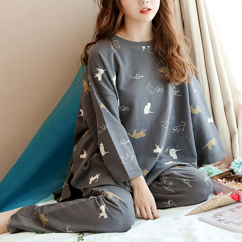 Women's Autumn and Winter Thin Fleece Pajamas Pants Suit – Cute Cartoon Pattern, Soft and Comfortable Home Wear