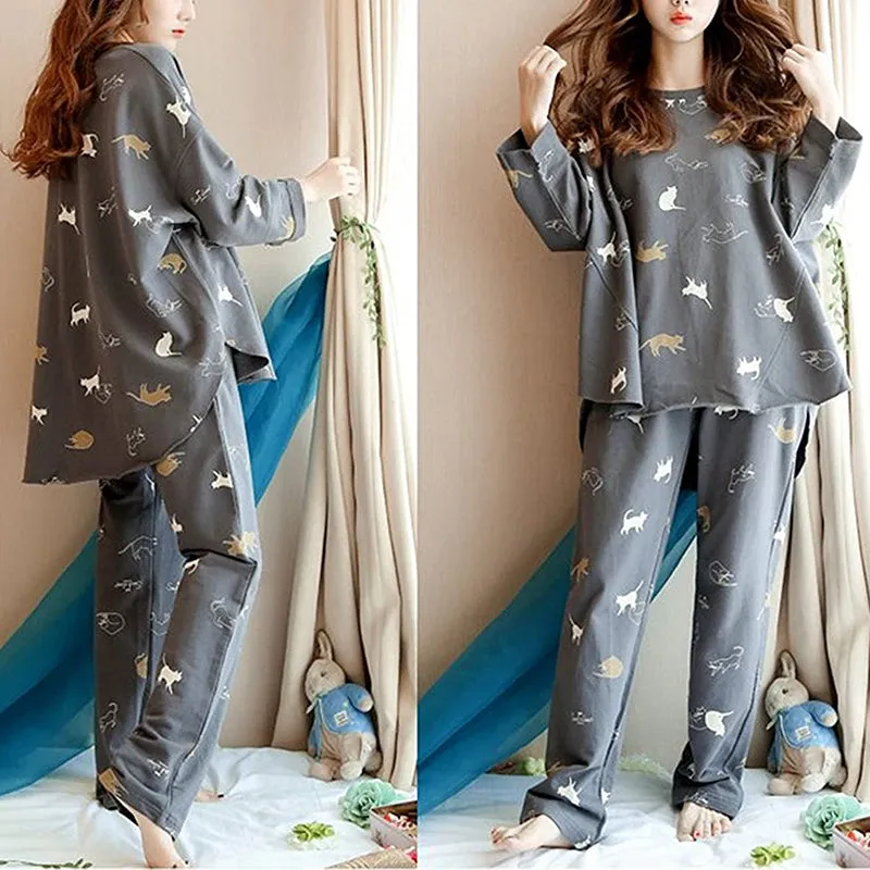 Women's Autumn and Winter Thin Fleece Pajamas Pants Suit – Cute Cartoon Pattern, Soft and Comfortable Home Wear